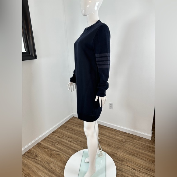 Thom Browne NAVY CLASSIC LOOPBACK TONAL 4-BAR CREWNECK SWEATER DRESS - Picture 8 of 14